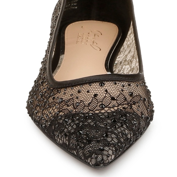 Jewel Badgley Mischka Juliana Lace Ballet Flat Black Evening Dress Shoes Pumps 7 - Picture 5 of 16